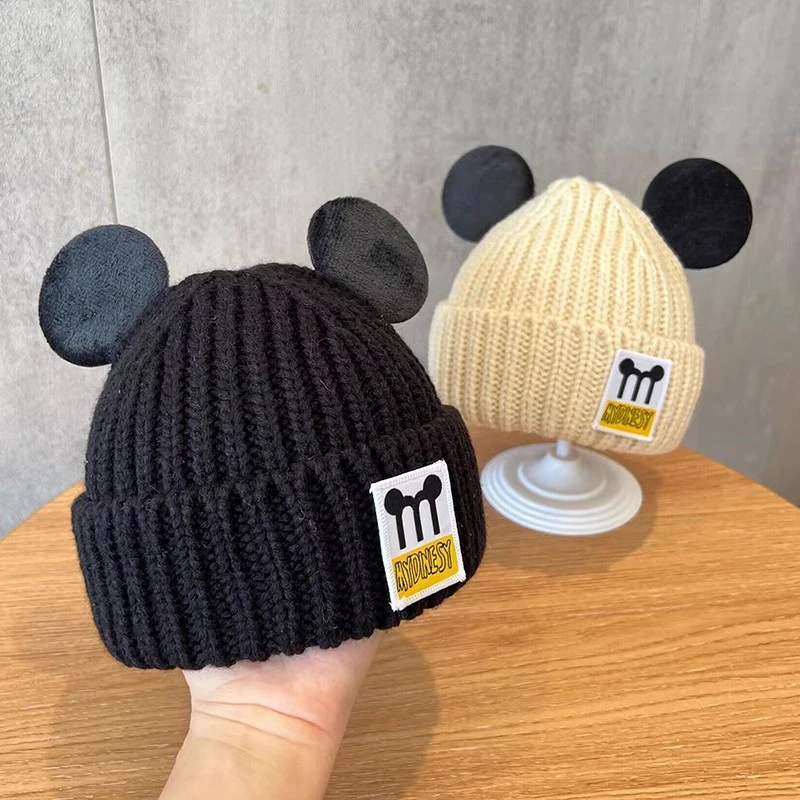 New Disney Big Ears Mickey Knitted Caps Women Keep Warm Minnie Bonnet Hats Girl Cute Cartoon Winter Hats Kids Birthday Xmas Gift