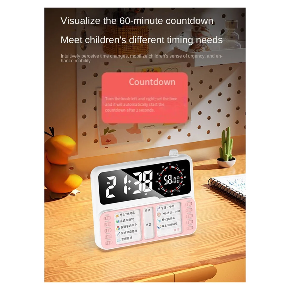 A741I Visual Timer for Kid Adult and Toddler Task Timer with Planning Board Countdown Clock for Schedule Time Management Pink