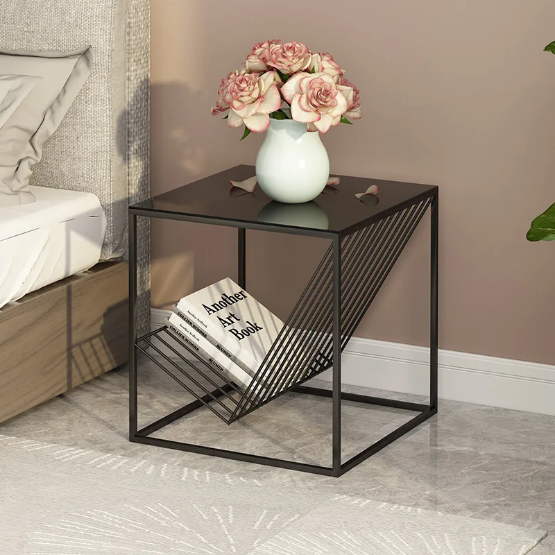 Nordic side ins wind wrought iron sofa Internet celebrity small coffee table simple hotel apartment glass square bedside