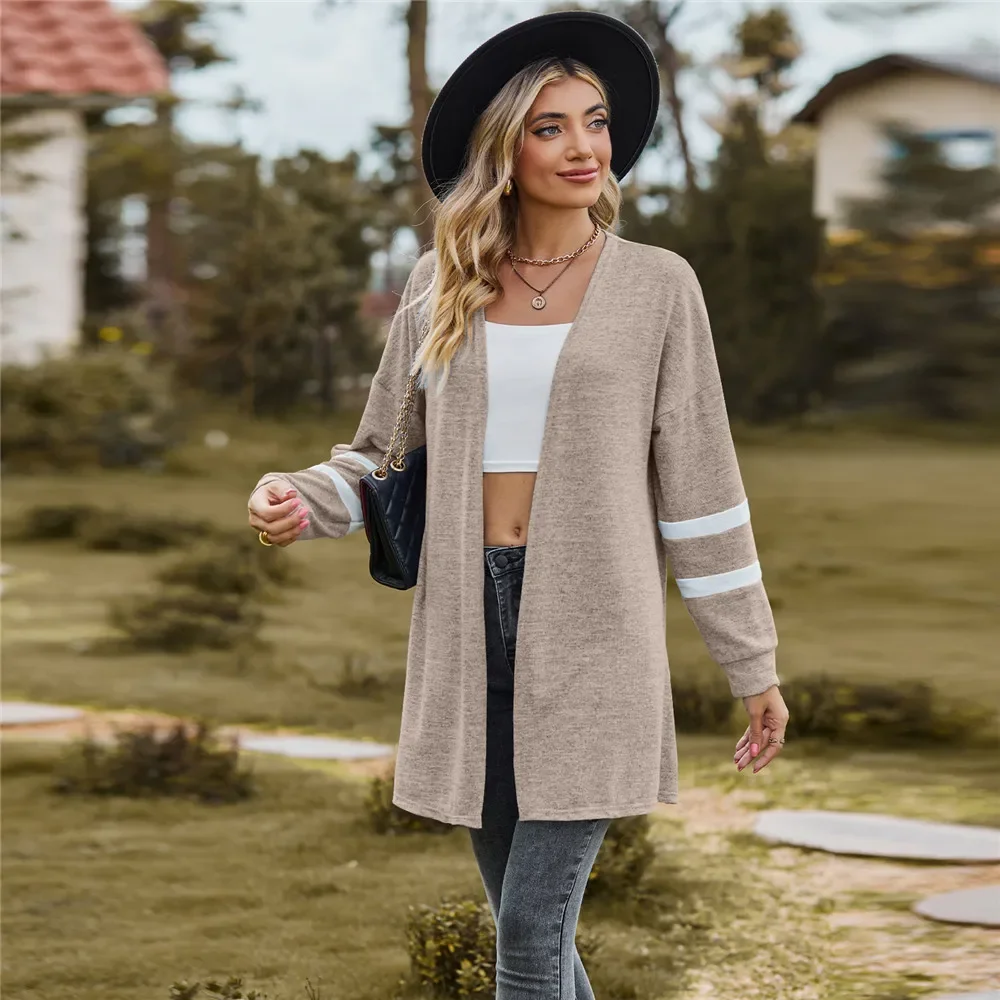 

Women's Sweater Korean Popular Clothes Knit Cardigan for Women Knitwears Khaki Long Sleeve Top Open Stitch Female Woman Clothing