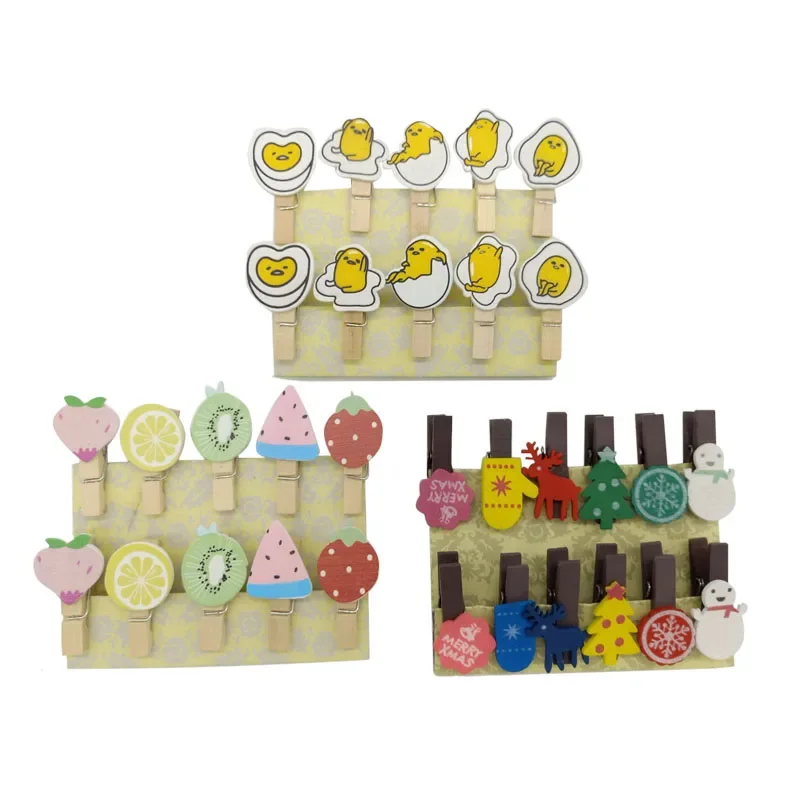 10pcs/lot Kawaii Fruits Eggs Christmas Wooden Clip Photo Paper Craft Diy Clips Home Decoration Accessories