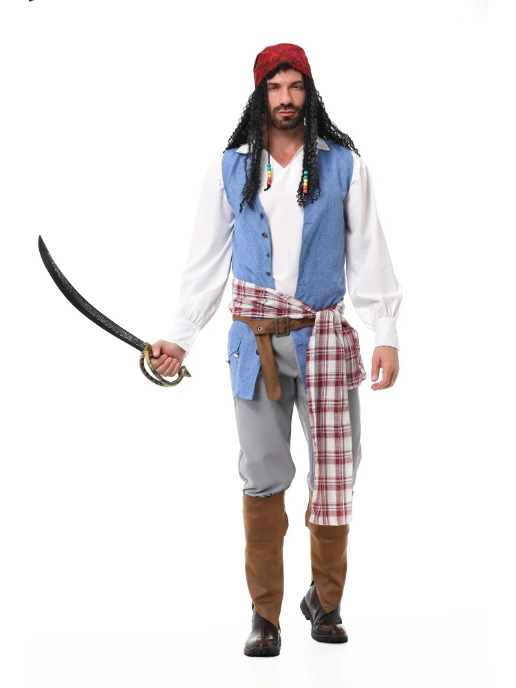 Unisex Retro Piraten-Cosplay-Outfit Blaue Weste Halloween Karneval Familien-Paar Kostüm Bühnenkostüm 2026 – Detail 5