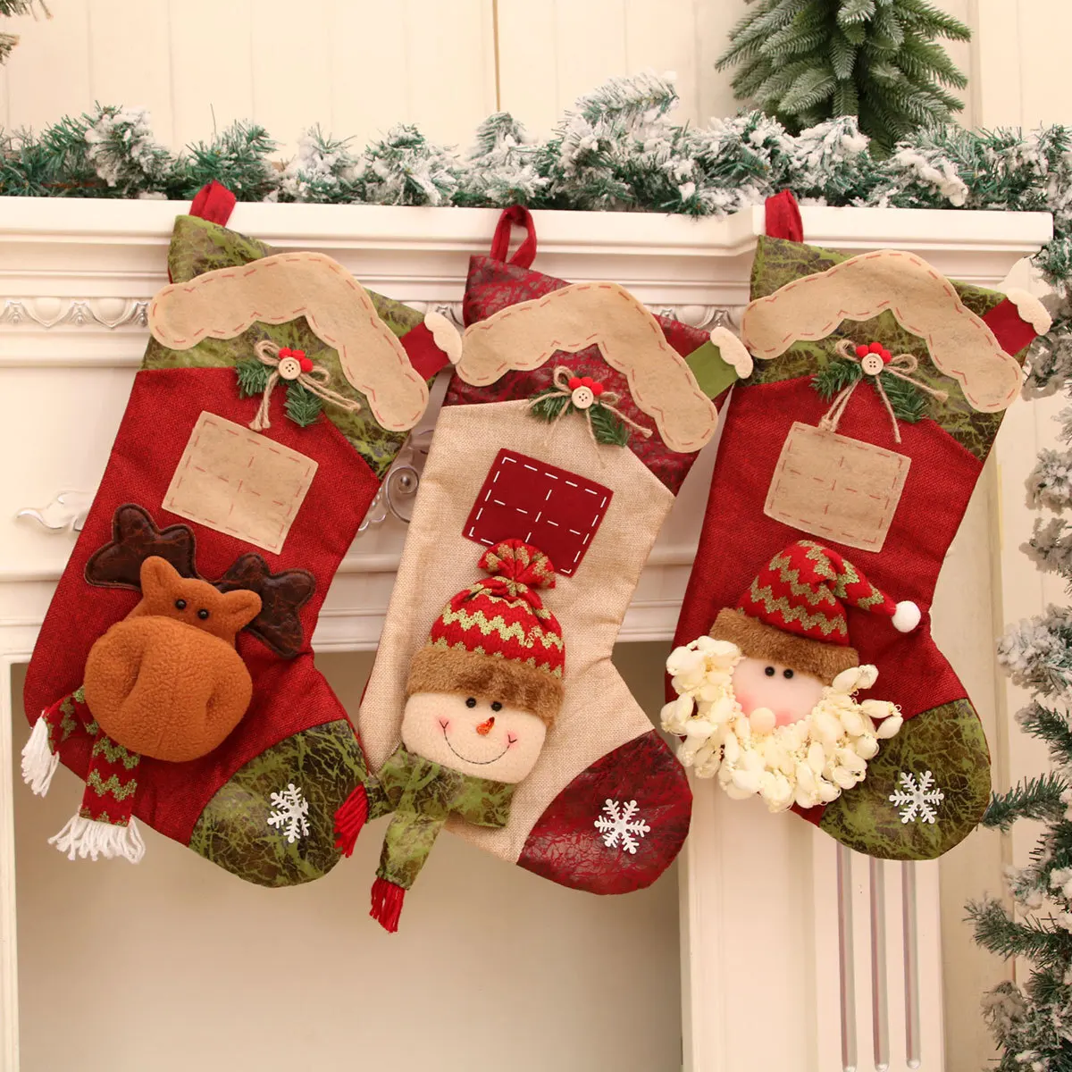 New oversized three-dimensional linen patchwork cartoon Christmas socks decoration gift pendant