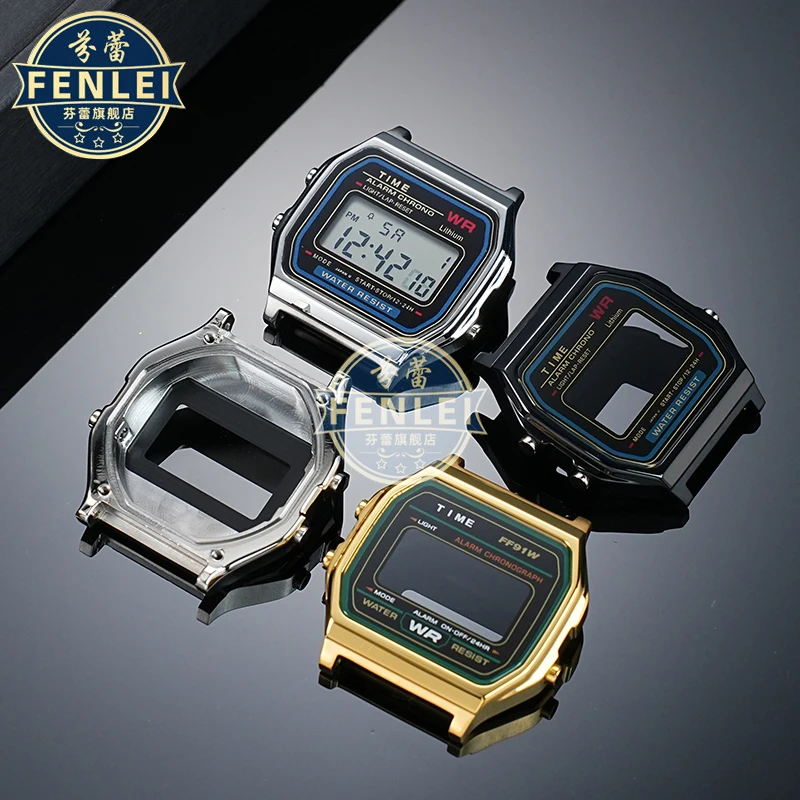 الذهب معدن حزام (استيك) ساعة الحال بالنسبة ساعة كاسيو سوار مربع صغير A158 A159 F-91 الرجال تعديل الفولاذ المقاوم للصدأ ساعة + حزام