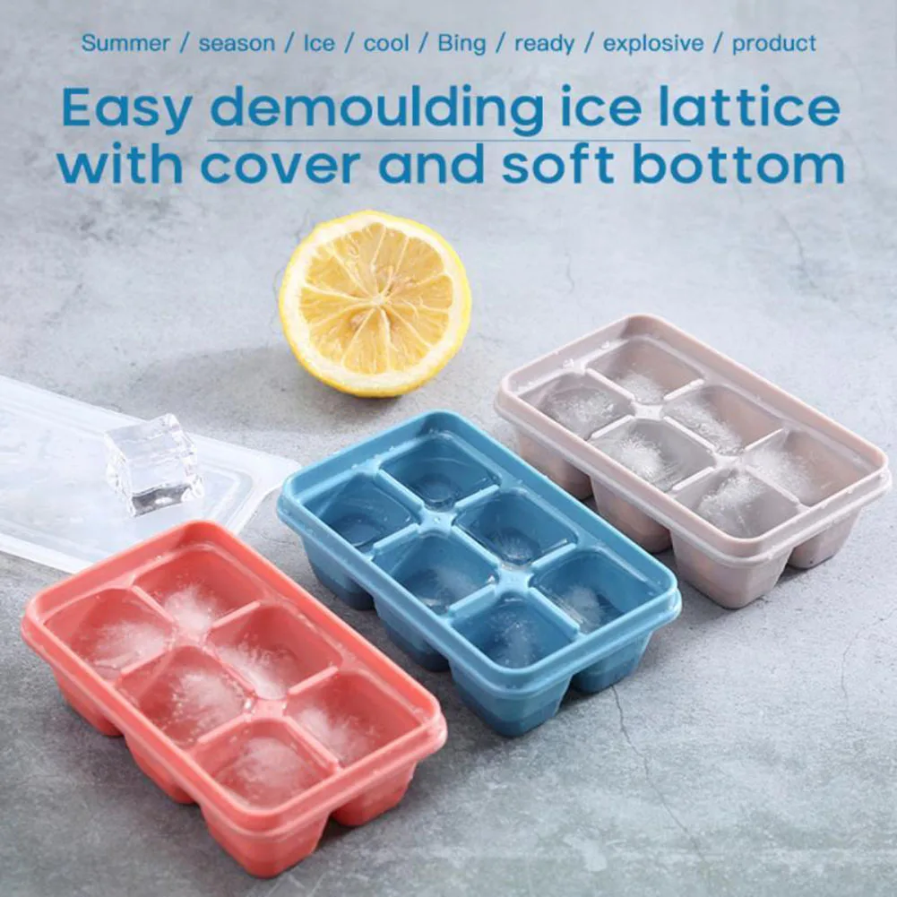 Silicone Ice Cube Mould With Lid 6 Grid Silicone Ice Cube Square Tray Mold DIY Ice Maker Cube Tray Kitchen Bar Tool Color Random