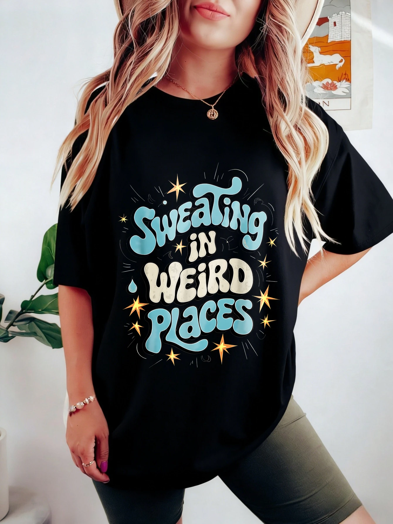 

Women T Shirts Funny Graphic 'Sweating in Weird Places' Oversized Cotton Short Sleeve Summer Casual T Shirt for Women