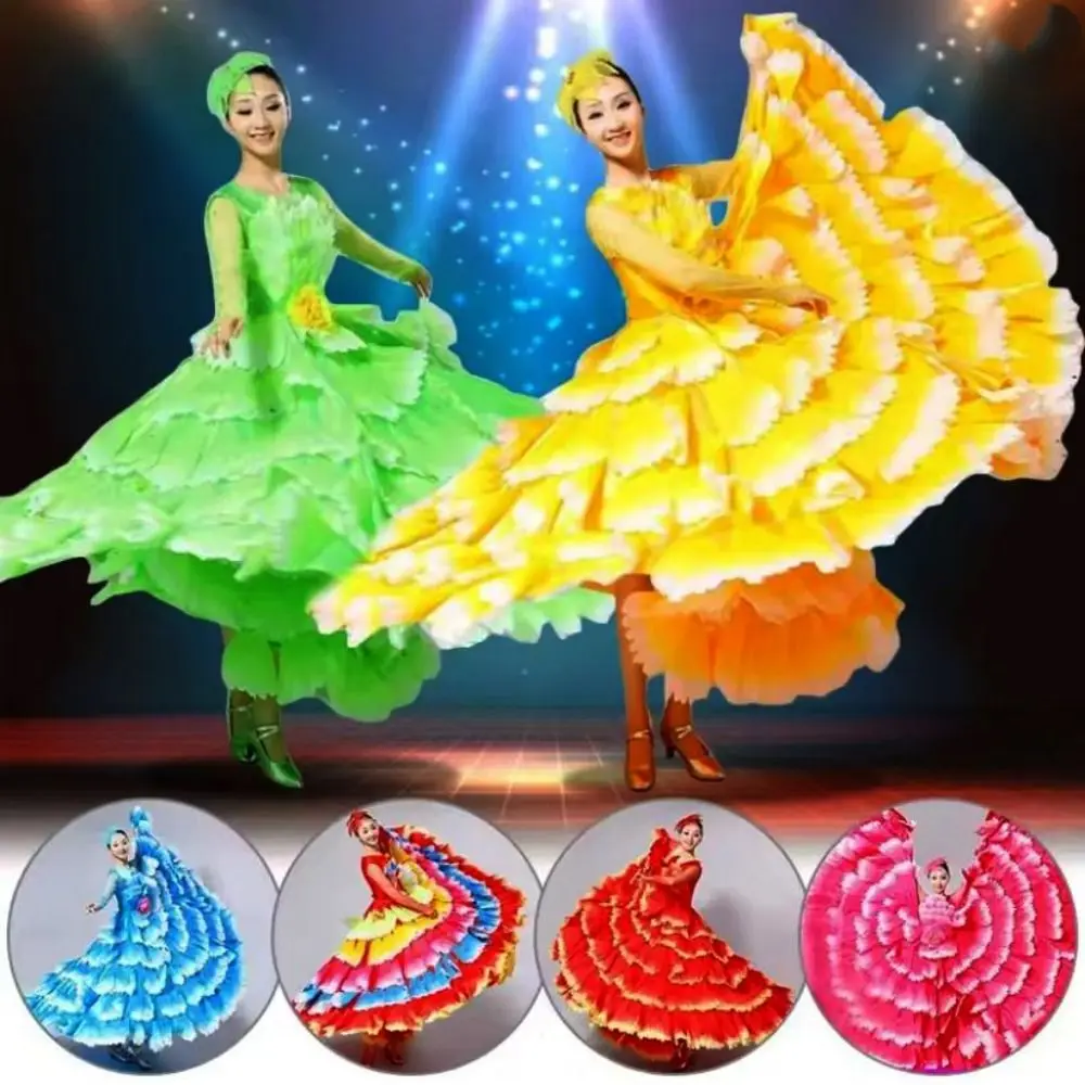 New 180-360 Degree Big Swing Petal Skirt 3 Colors S M L XL Women Opening Dance Long Dress Stage Costume