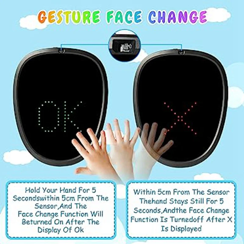 LED Mask For Kid Gesture Sensing Mask Transforming Light Up Face Mask For Halloween, Birthday Party And Masquerade Party