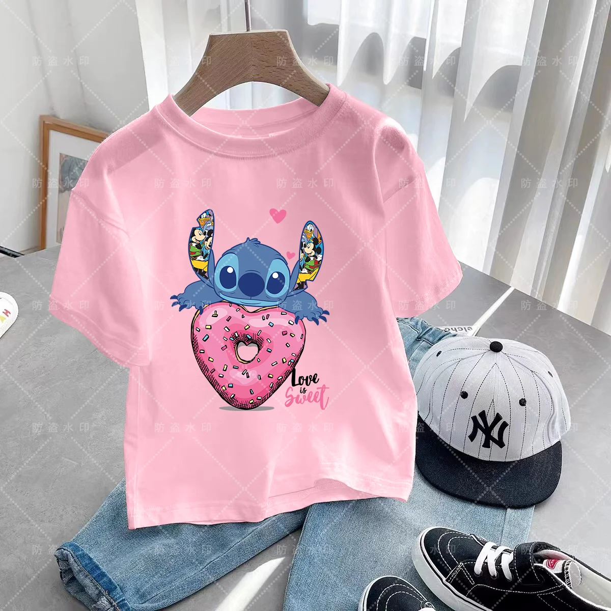 

Summer Y2k Couple -shir T Shirt Kawaii Lilo and Stitch Girls Children's Clothing Cartoons Girl Clothes Disney Tops Disney Kawaii