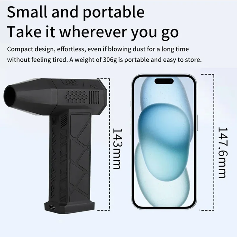 Portable Air Blower with High Speed Duct Fan Rechargeable Turbo Jet Violent Duster Cleaning Tool 110000 RPM 2 Blowing Nozzles