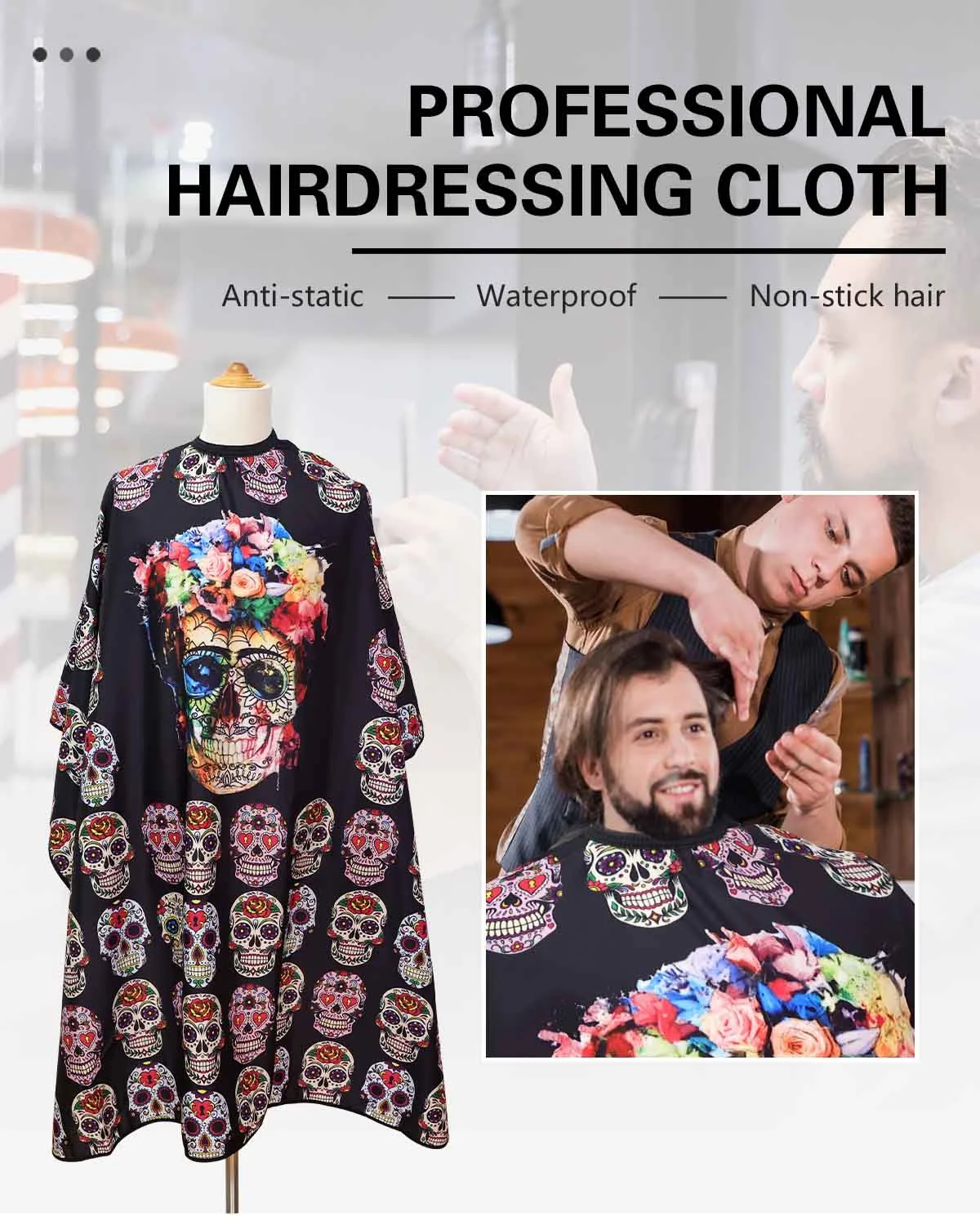 Friseur Haars ch neiden Umhänge Retro-Muster Schädel wasserdicht Friseur Friseursalon Kleid anti statische Haars tyling Stoff Salon liefert – Detail 1