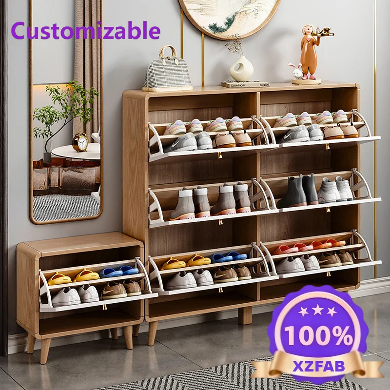 Factory Direct 2026 Nordic shoe cabinet home door multi-layer baffle solid wood shoe rack corridor entrance door entry simple st