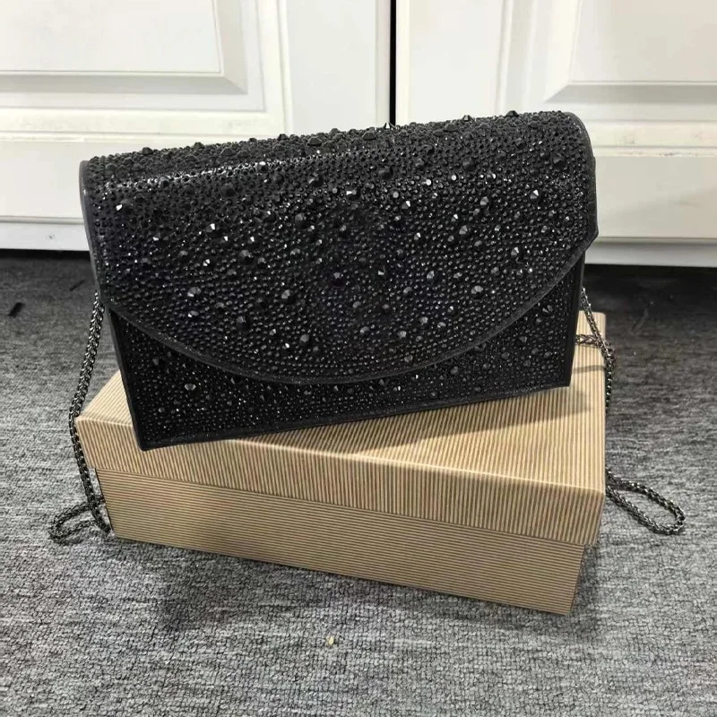 المرأة المحمولة سلسلة مساء حقيبة حفلة مأدبة حجر الراين الأساسية عادية ماتي مستطيلة براءات الاختراع والجلود حقيبة كتف Crossbody