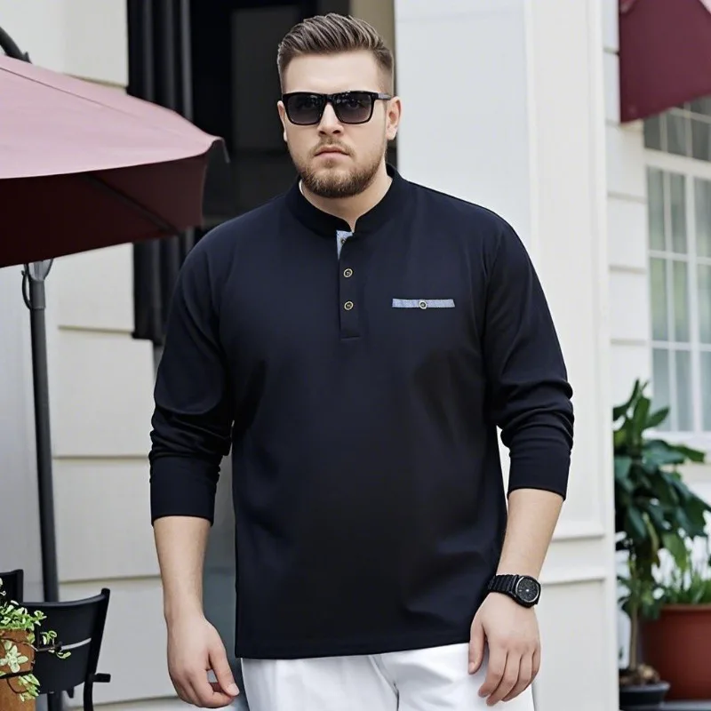 Men's Cotton T-Shirts Autumn Long Sleeve Business Work Shirts Breathable Soild Color T Shirts Casual Plus-Size for Male Tops Tee