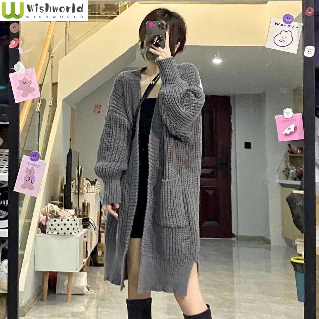 

Mid to Long Korean Style Knitted Cardigan for Autumn and Winter High-end and Versatile Slim and Elegant Women's Sweater