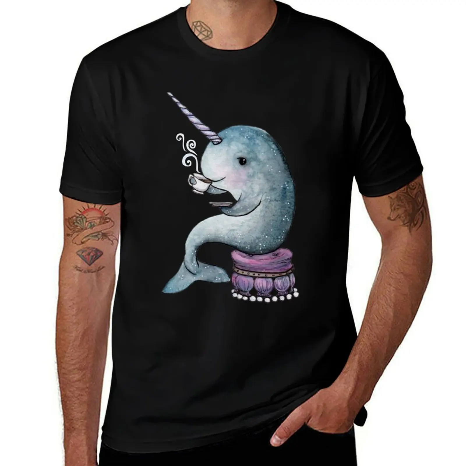 Narwhal Teatime T-Shirt man t shirts high quality luxury brand T-Shirt