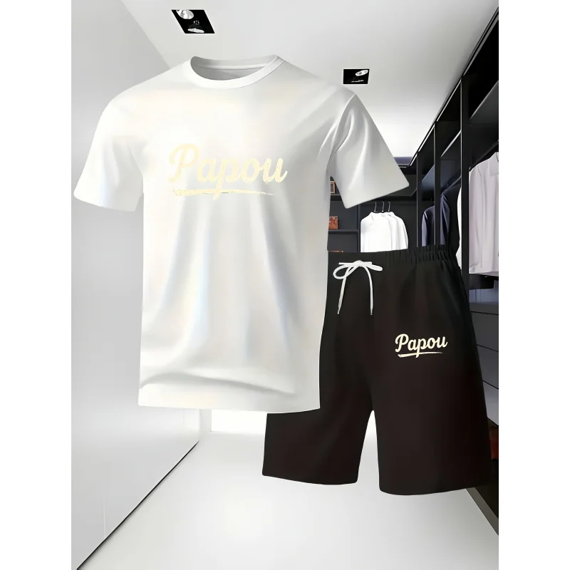 

2Pieces Men's Suit Breathable round-neck short sleeveTT-shirt paired with men's shorts Suitable for home wear and casual sports