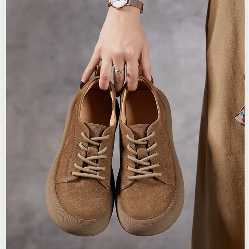 

AIYUQI Women's Sneakers Shoes Retro 2025 New Lace-up Genuine Leather Loafers For Women Large-size Platform Casual Shoes Female