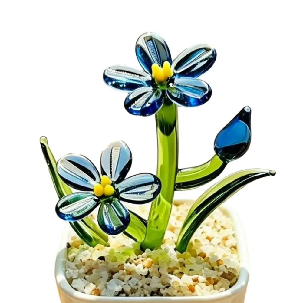 Long-lasting Floral Gift Mini Glass Flower Hand Blown Glass Flower Figurine Pot Handmade Forget-me-not Everlasting Tulip for Mom