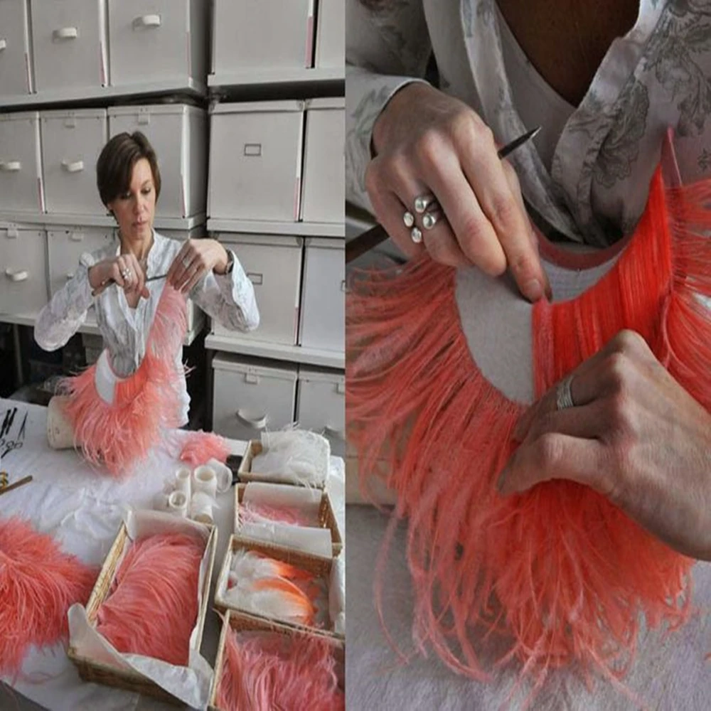 1M Red Ostrich Feather Trim Plumas Fringe Sew with Thread 10-15CM 15-18cm 18-22cm Long Ostrich Trim Costumes Dress Decoration