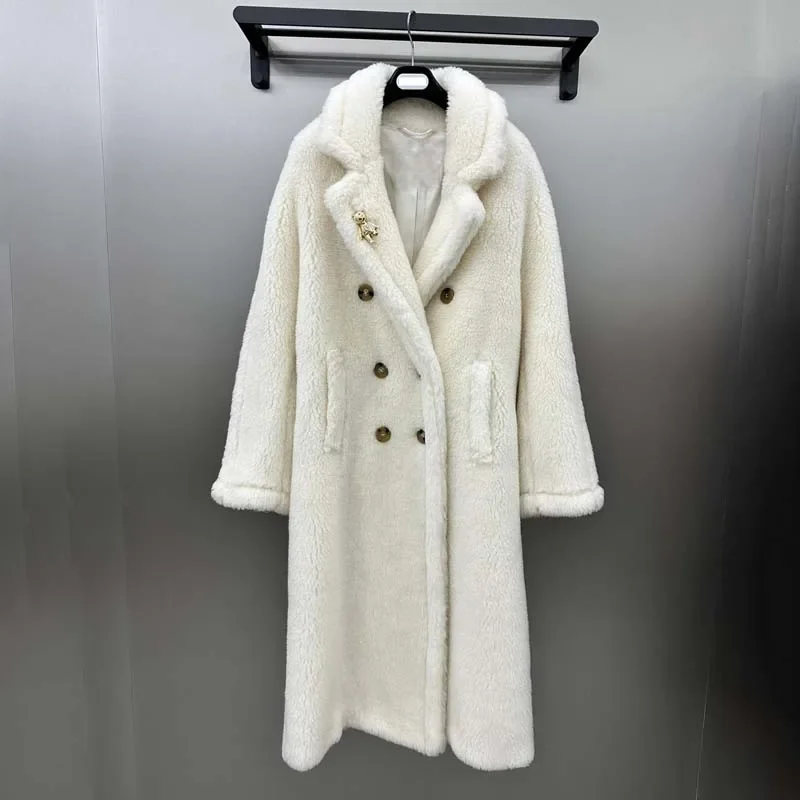 Winterjas Winter X-Lange Schapenwollen Teddybeer Dikke Warme Turn-Down Kraag Kleding Casual Stijl Met Dubbele Rij Knopen