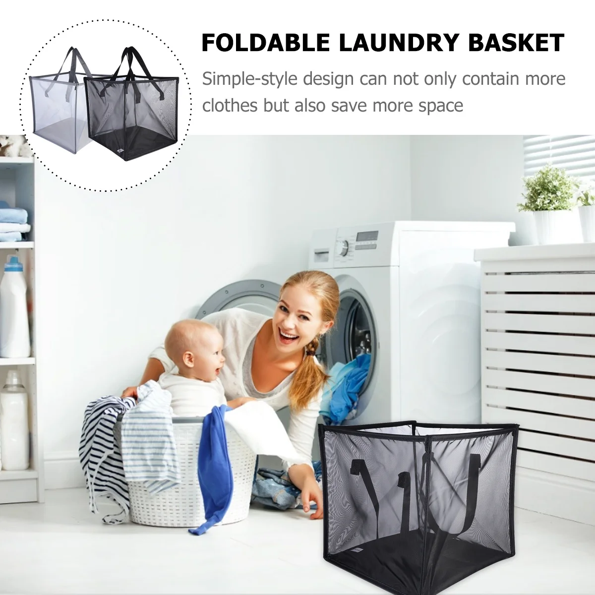 2 قطعة سلة الغسيل القابلة للطي تصميم قابل للطي توفير المساحة تخزين الملابس القذرة المنظم طوي يعوق للمنزل #3