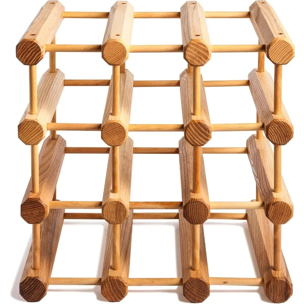 

Деревянная Штабелируемая модульная Винная стойка, держатель для хранения с натуральными штифтами, 12 бутылок, пепепельный 12 D x 14 "W x 3" H
