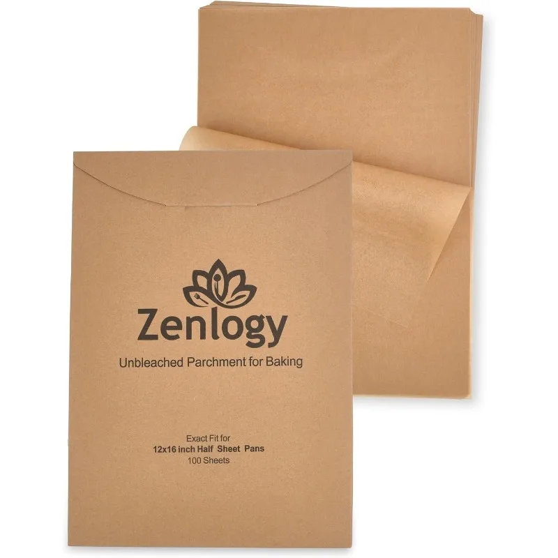 

Zenlogy Parchment Paper Sheets 12x16 (100 sheets) for Baking - Unbleached Chlorine-free High Heat Non-Stick Pre-Cut Parchment Pa