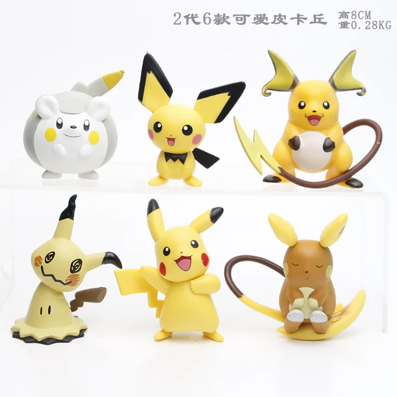 8cm 6pcs/Lot Pokemon Pikachu Raichu Mimikyu Figure Toys Collection Doll Kids Birthday Gifts