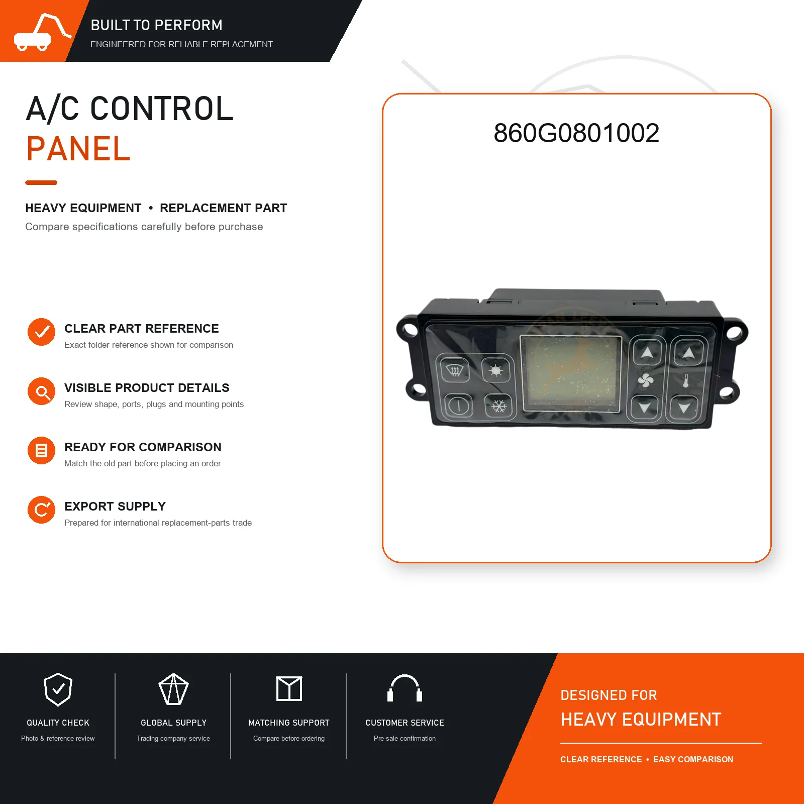 Cab Air Conditioner Control Panel 860G0801002 Replacement Climate Controller for Lovol / Yuchai 24V defrost panel reference