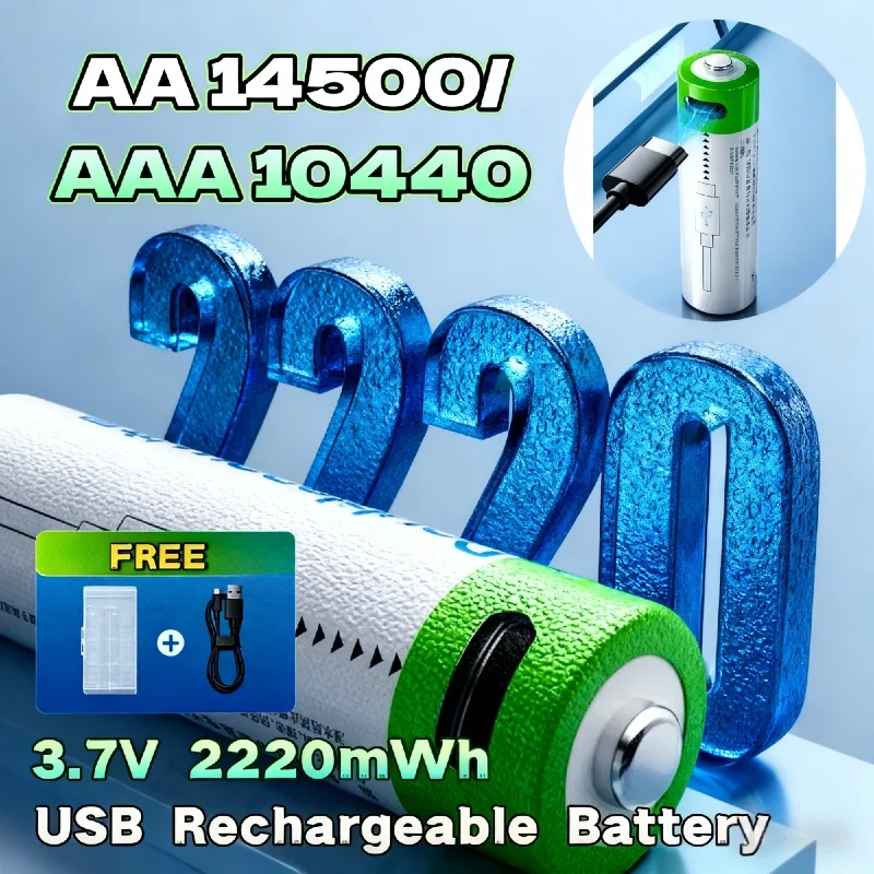 

Rechargeable AA Size Li-ion Battery 2220mWh 3.7V High Capacity USB-C Charging for Flashlights And Devices Safe Long Life