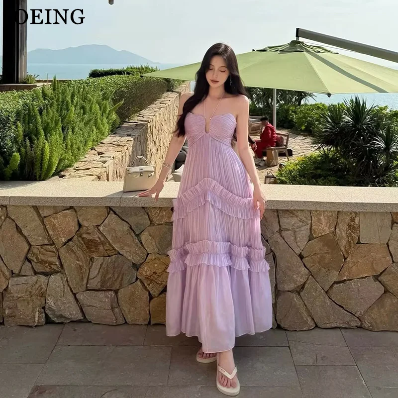 

OEING Romantic A-Line Prom Dresses Purple Sweetheart Pleats Ruffle Draped Midi Birthday Party Dress Holiday Dress Customized