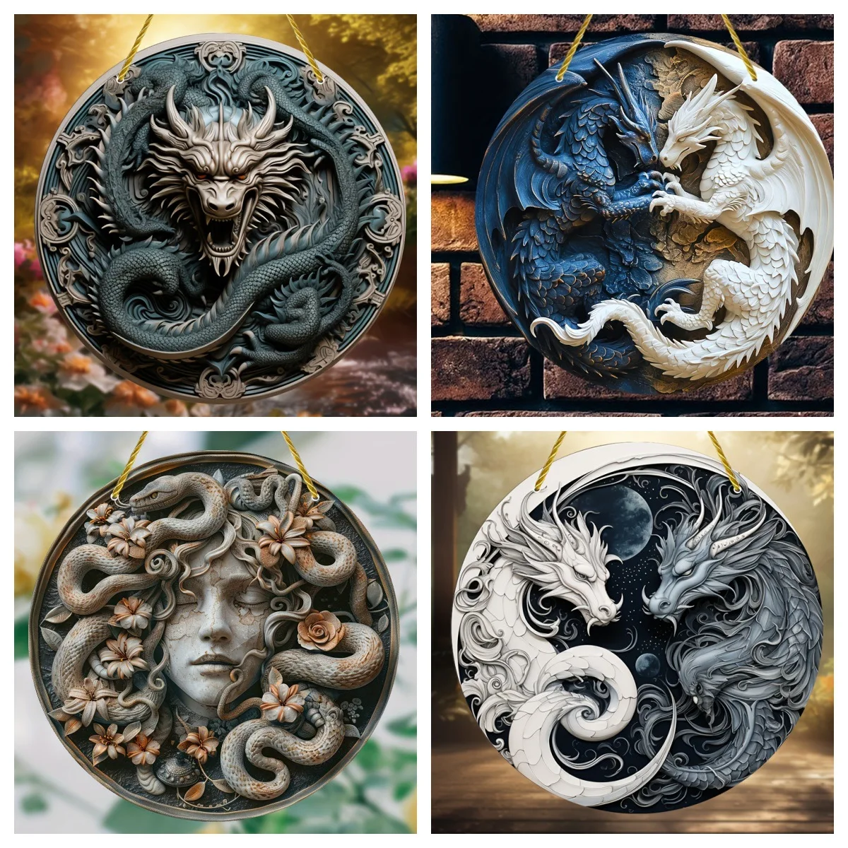 

Cool Yin Yang Dragon Embossed Dragon Medusa Viper Color Window Catcher Pendant Door Listing