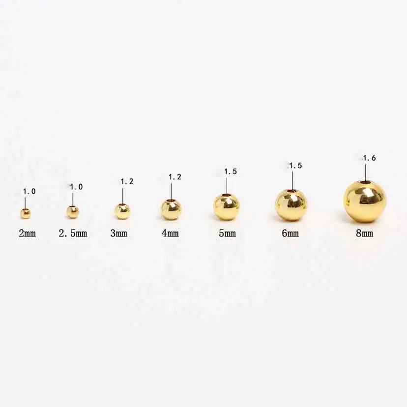 100PCS 2/2.5/3/4/5MM 14K Gold Color Plated Brass Spacer Beads Round Shape Beads For DIY Jewellery Accessories