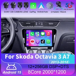 For Skoda Octavia 3 A7 2013 - 2018 Android 14 Carplay Auto 4G+WIFI GPS Car Radio Navigation Multimedia Video Player Stereo BT