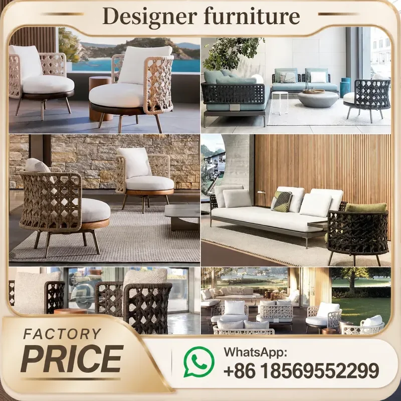 Outdoor Patio Sofa Waterproof Rope Weaving Garden Furniture For Balcony Villa Hotel Resort Leisure Seating