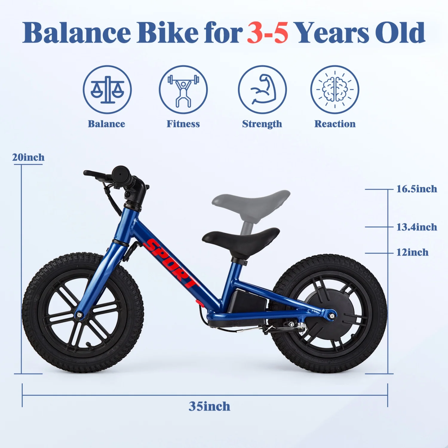 Rower elektryczny dla dzieci, rower elektryczny typu balance bike o mocy 100W z oponami bezdętkowymi i regulowanym siedziskiem, motocykl elektryczny łatwy w montażu