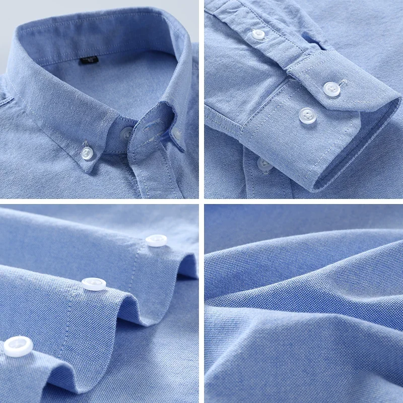 Pure Cotton Oxford  Embroidered Horse Casual Without Pocket Solid Shirt Men\'s Long Sleeve Dress Shirt Men Plus Size