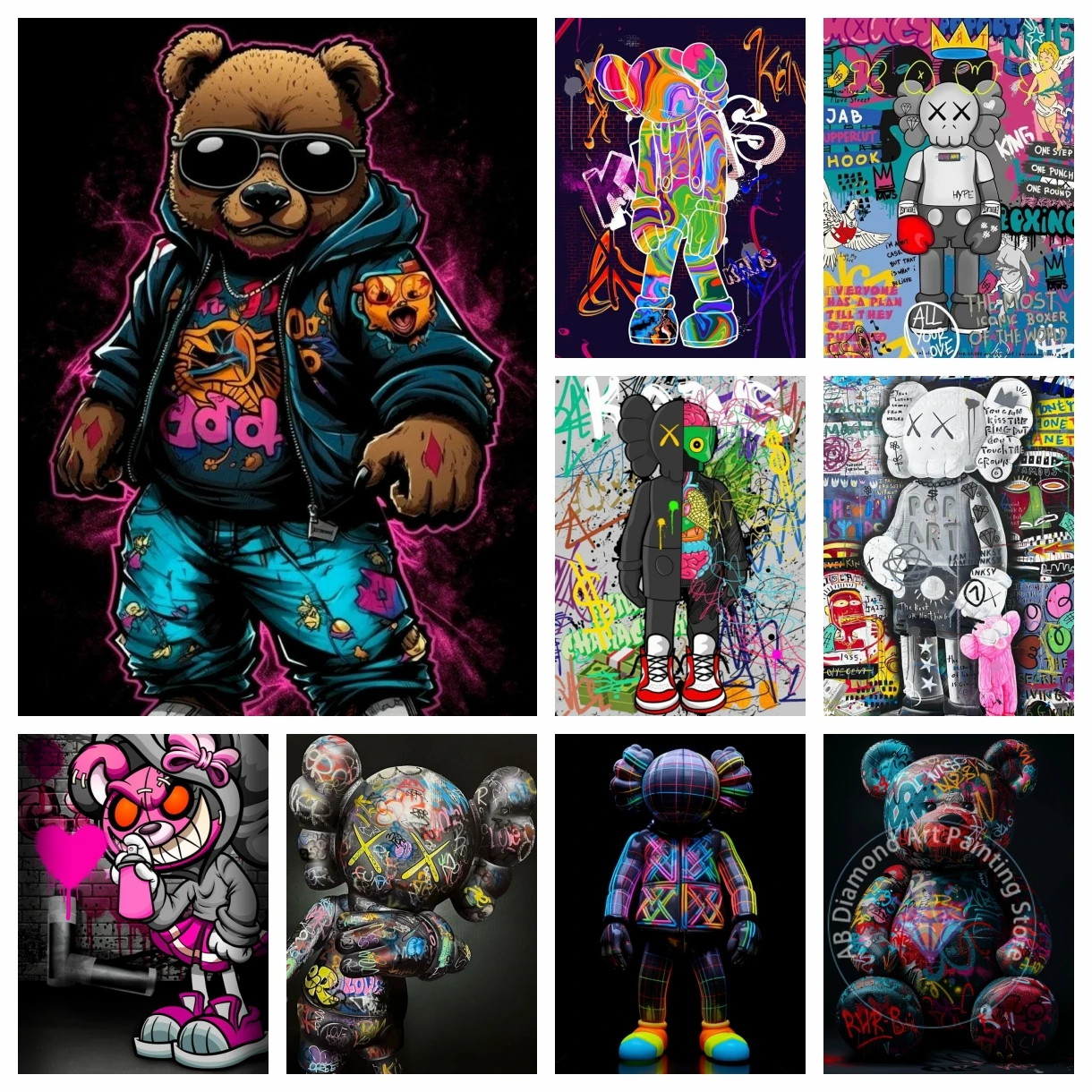 

Cartoon Abstract Graffiti DIY AB Diamond Painting Kit Embroidery Mosaic Animal Bear Popular Cute Bear Home Decoration Children