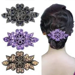 Fashion Headwear Accessories Durable Flexible Barrette Headwear Hairpins Crystal Flower Hairgrip Rhinestone Hair Clip