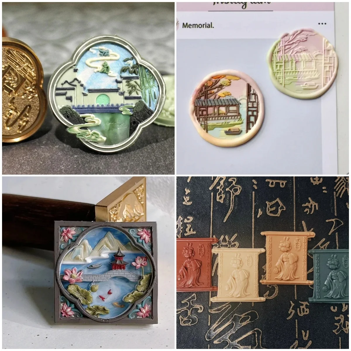 Ancient Chinese Architecture Retro Han Clothing Flowers Relief Fine Carved Wax Fire Seal Copper Head Diy Envelope Stamp Toy Gift