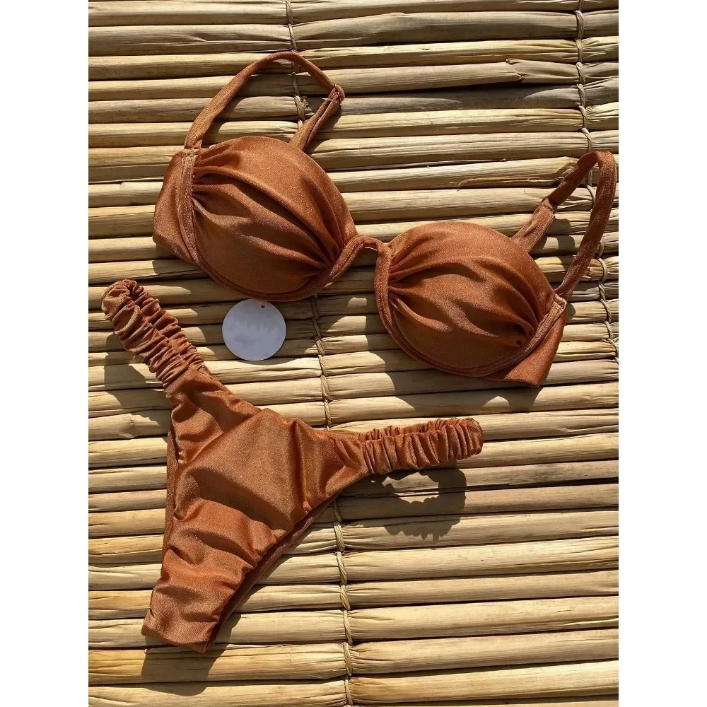 Seksowne bikini w kwiaty 3D 2024 Kobiety Czarny Biały V Drut Fiszbiny Micro Mini Strój kąpielowy Plaża Strój kąpielowy Plisowane Stringi Stroje