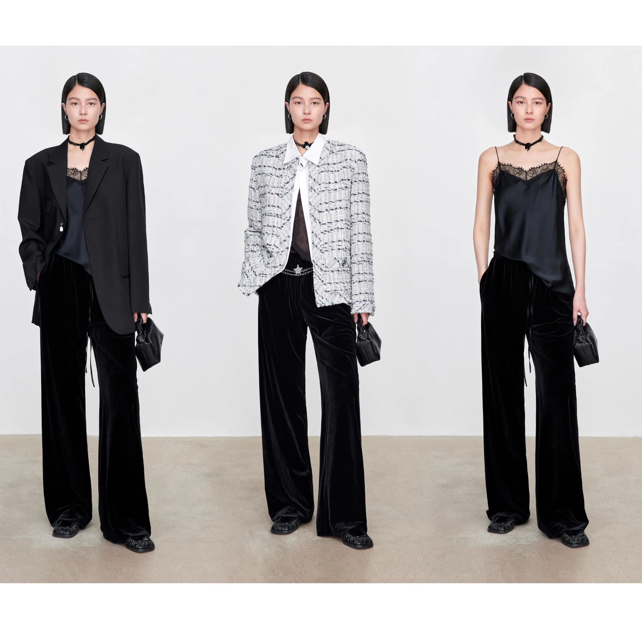 الحرير المخملية سراويل تقليدية المرأة لامعة الساق عالية الخصر مستقيم الساق تخفيف Sle منتصف تمتد الخريف Faion 2025