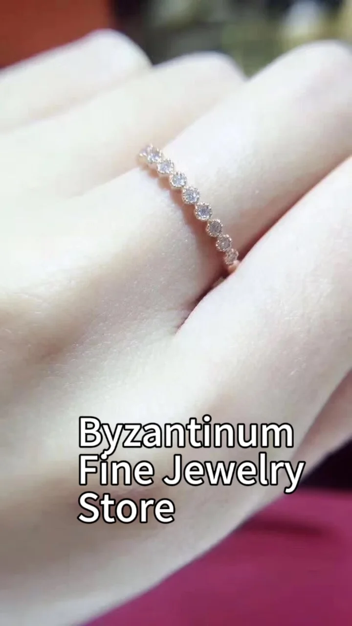 

Certificated 18K Real Rose Gold 0.11ct Natural Diamond Dainty Minimalist Stackable Ring Daily Chic Jewelry