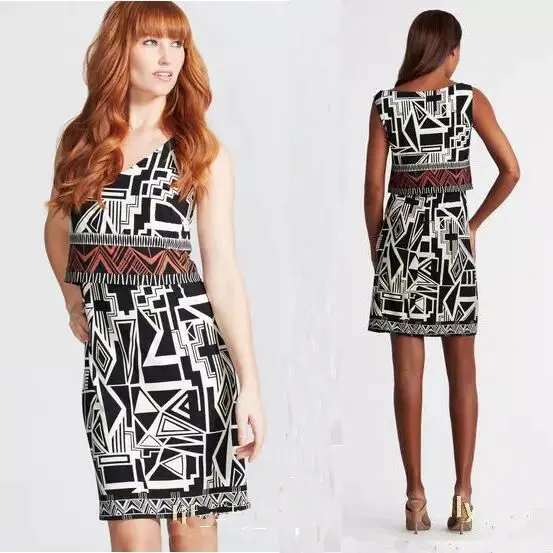 

Повседневное трикотажное платье с геометрическим принтом, эластичное, облегающее, больших размеров, в уличном стиле, с круглым вырезом, без рукавов, из эластичного полиуретана.