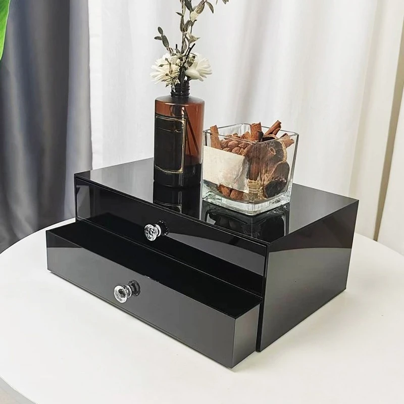 Black White Acrylic Makeup Organizer Dust‑Proof Multi‑Layer Drawer Cosmetic Storage Box