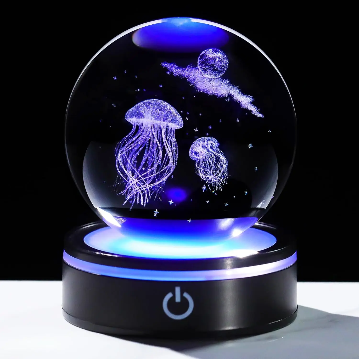 

3D Crystal Ball Moon Jellyfish Figurine with Colorful LED Base Jellyfish Gifts for Women Men on Christmas Birthday Home Decor