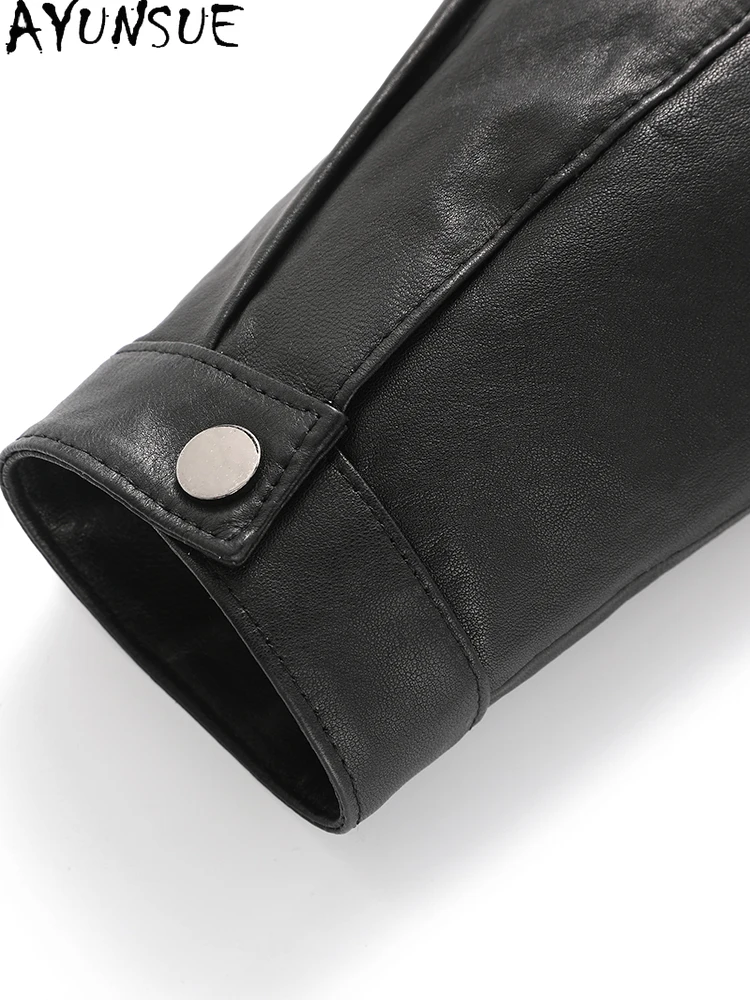 AYUNSUE 100% Oryginalna Skórzana Kurtka Damska z Owczej Skóry Jesień 2025 Luźna Kurtka Skórzana Odzież Damska Wysoka Jakość 가죽자켓 여성