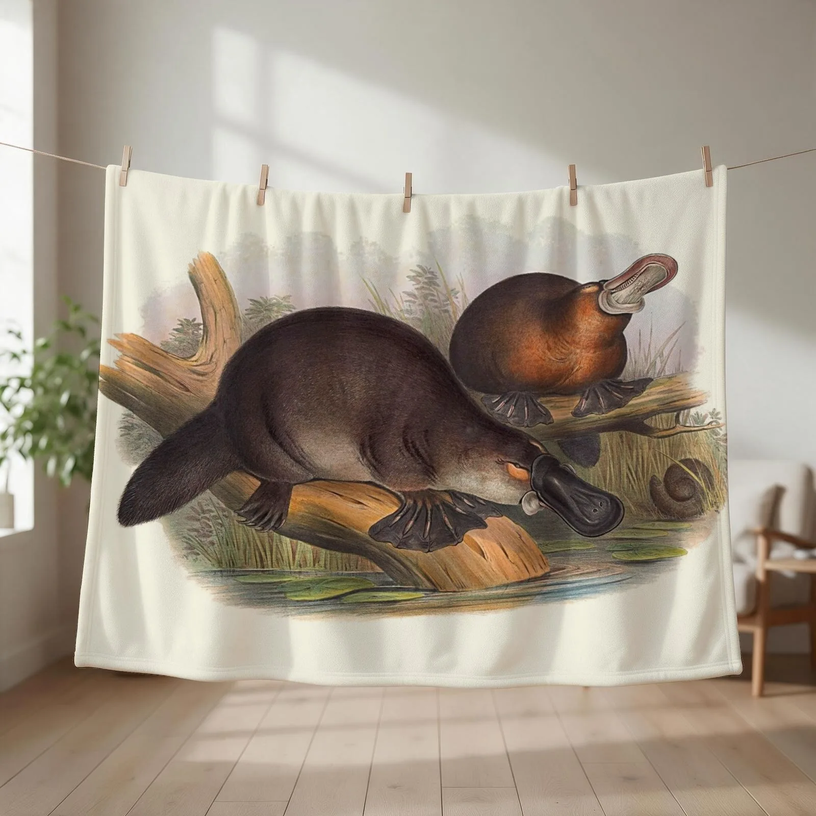 Animals Of Australia The Duck Billed Platypus Throw Blanket Nap blankets and throws Bed linens Designers Blankets