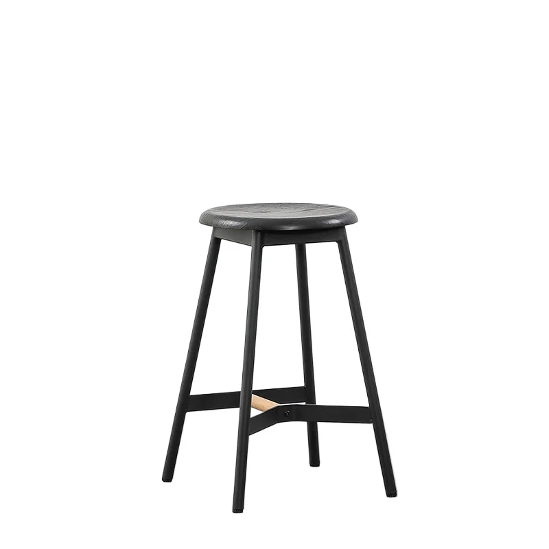 

Modern simple bar chair Solid wood Nordic home bar stool Front desk coffee casual restaurant Wrought iron high chair